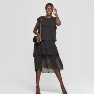 Polka Dot Short Sleeve Tiered Midi Dress - Who Wha